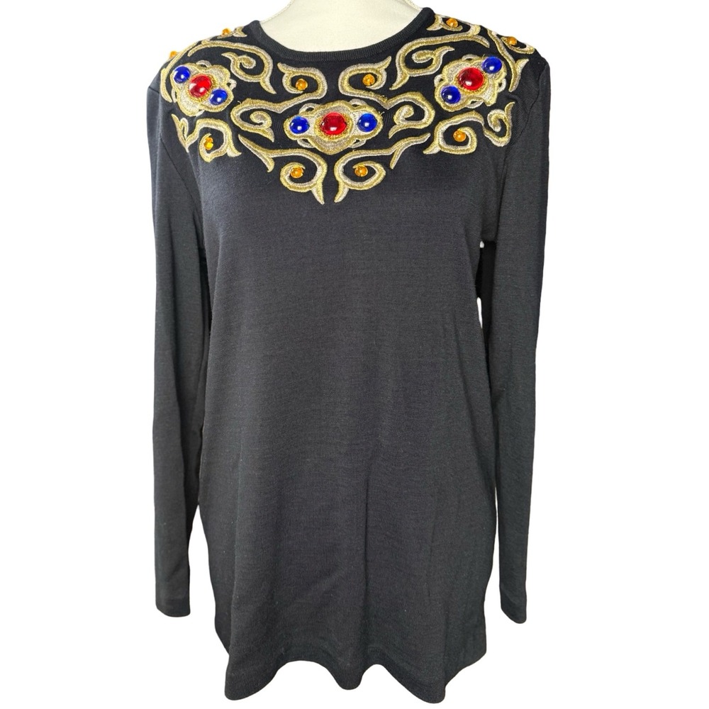Outlander Collection‎ Embroidered Sweater Womens M Beaded Floral Knit